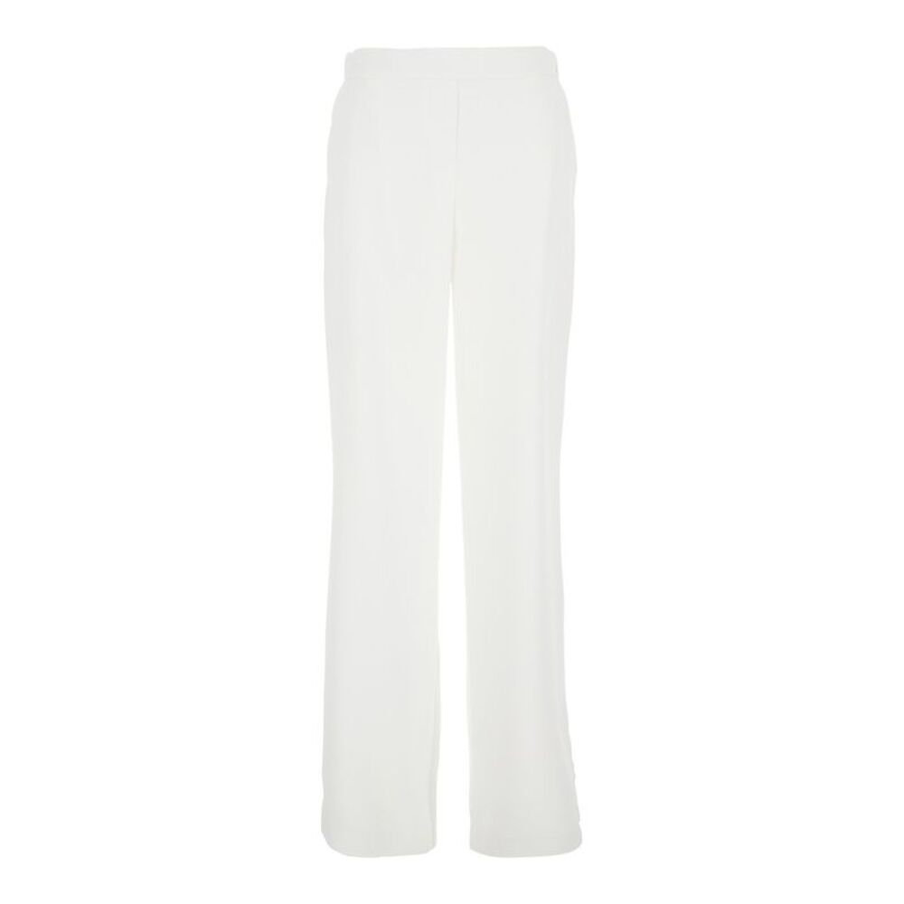Plain White Pants With Rear Elastic Waist And Wide Leg In Tech Fabric Woman